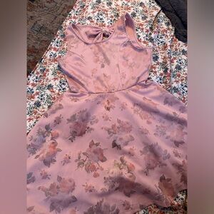 girls 1950’s satin vintage dress with flowers, (size small)